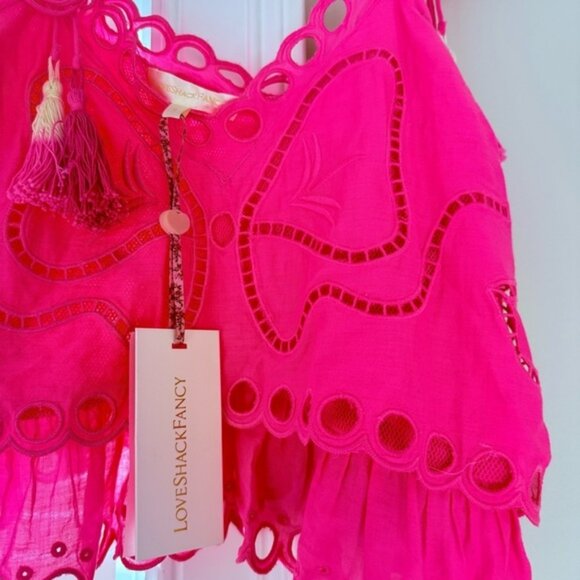 NWT LoveShackFancy Pink Biltmore Butterfly Embroidered Women's Top - Picture 4 of 11